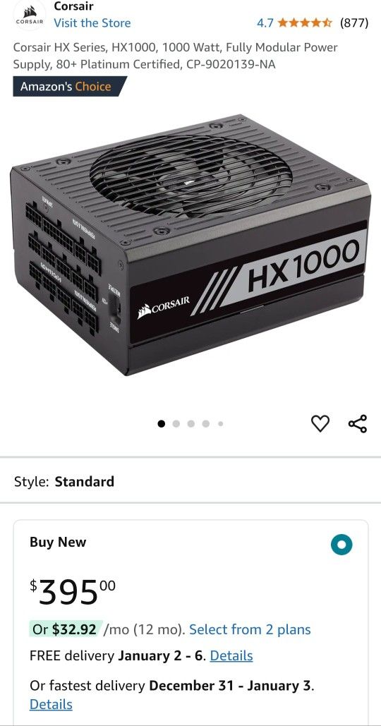 Corsair HX1000 80+ Platinum Modular 1000watt PSU