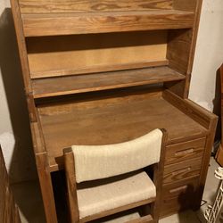 Solid Wood Desk with Chair and Hutch
