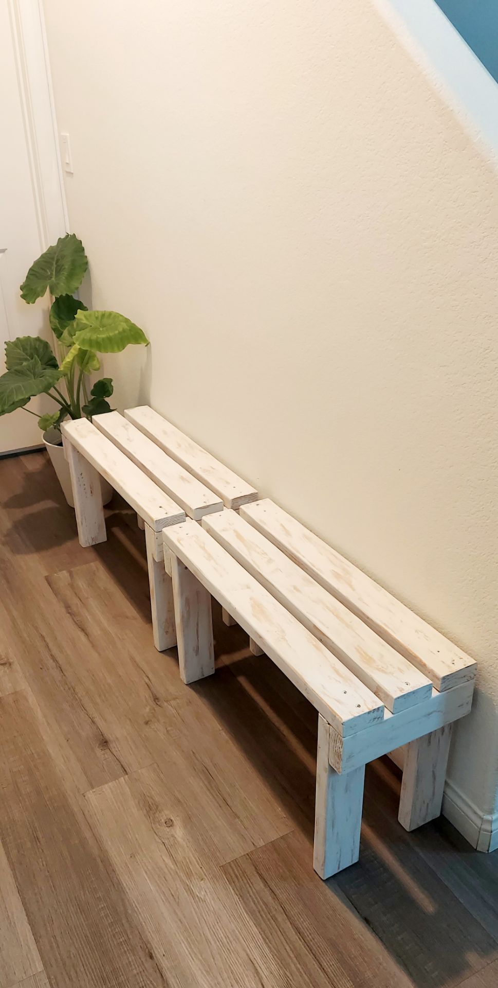 🌱 Solid Wood Bench ::: 17"H X 30"W X 12"D (3 Planks) ::: Distressed White ::: $35/Pc.