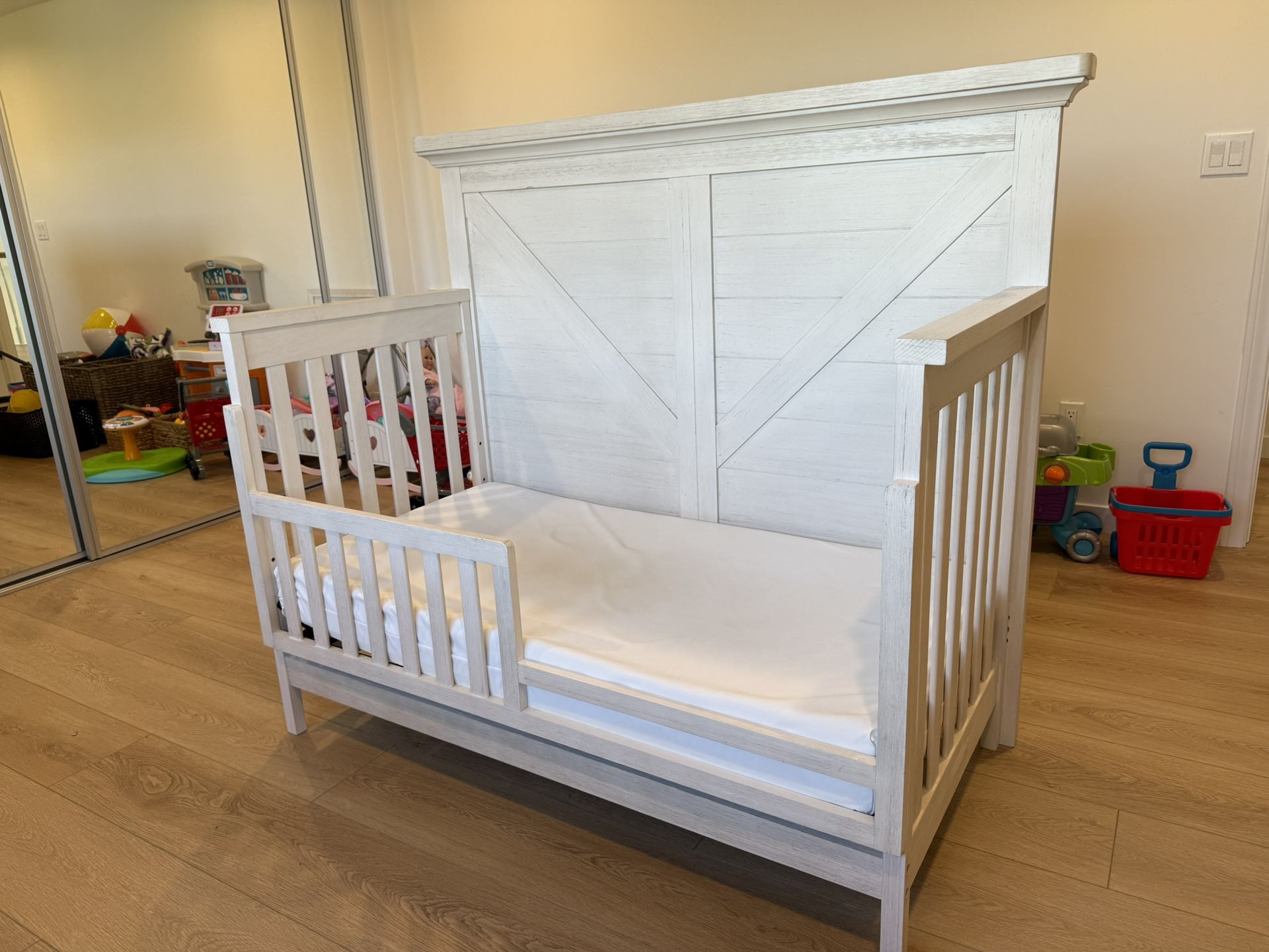 Westfield 50” Brushed White Toddler Bed w/ Guard Rail Solid Wood