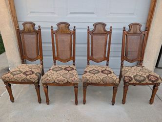 Wood Cane Back Dining Chairs Set of 4