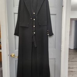 Three Piece Long Blazer Abaya Vest And Pants Black