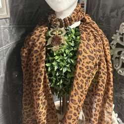 Scarf Necklace with owls hanging