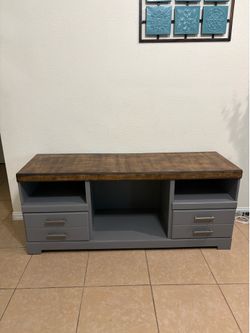 Refinished Modern TV Stand – Gray & Walnut