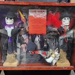 custom-made shadow box with a Halloween or Day of the Dead theme.