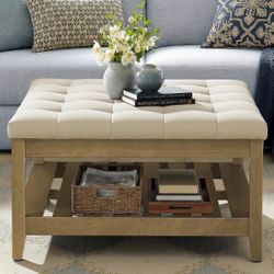 Tufted Ottoman Coffee Table with Storage Shelf