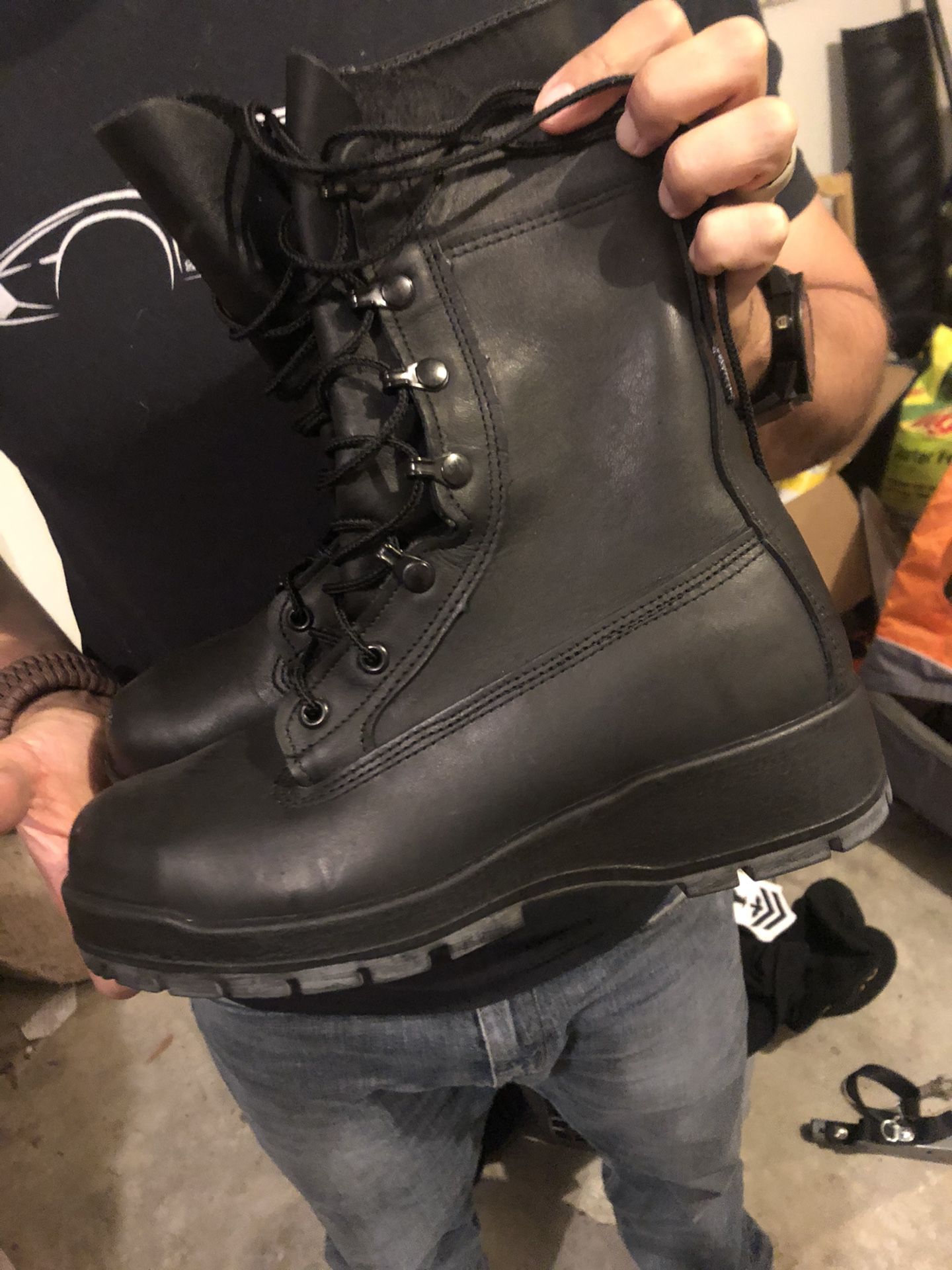 Black Work Boots- Vibram sole- steel toe, Size 7W