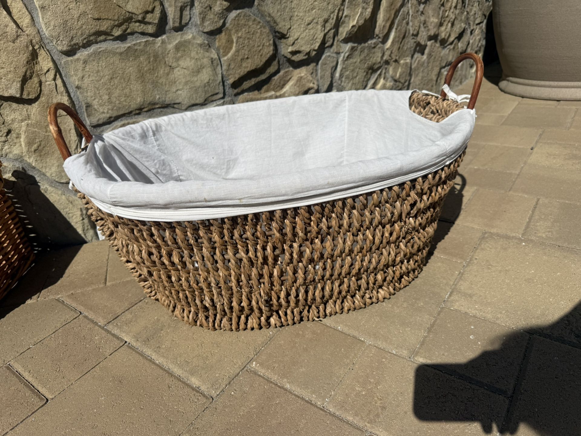 Lined Large Oval Wicker Baskets, Like New