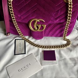 GUCCI Marmont Chain Shoulder Bag Velvet Purple