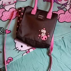 Loungefly Kuromi Crossbody Purse Black Pink Skulls Sanrio Satchel Bag