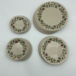 20Pc Plates Red & Yellow Johnson Bros. Staffordshire Old Granite Gretchen Green