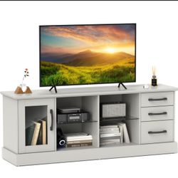 63” Media Console Table With 3 Drawers & 2 Glass Shelves 