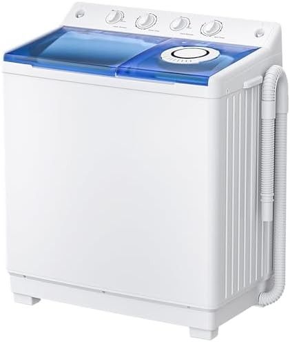 VCJ Portable Washing Machine,40lbs Twin Tub Washer Mini Compact Laundry Machine with Drain Pump White RETAIL $300