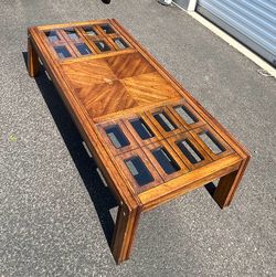 *Delivery Available* Vintage Geometric Wood & Glass Coffee Table – 2 Glass Inserts