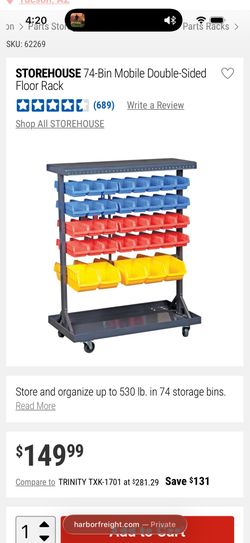 74-Bin Mobile Double-Sided Floor Rack