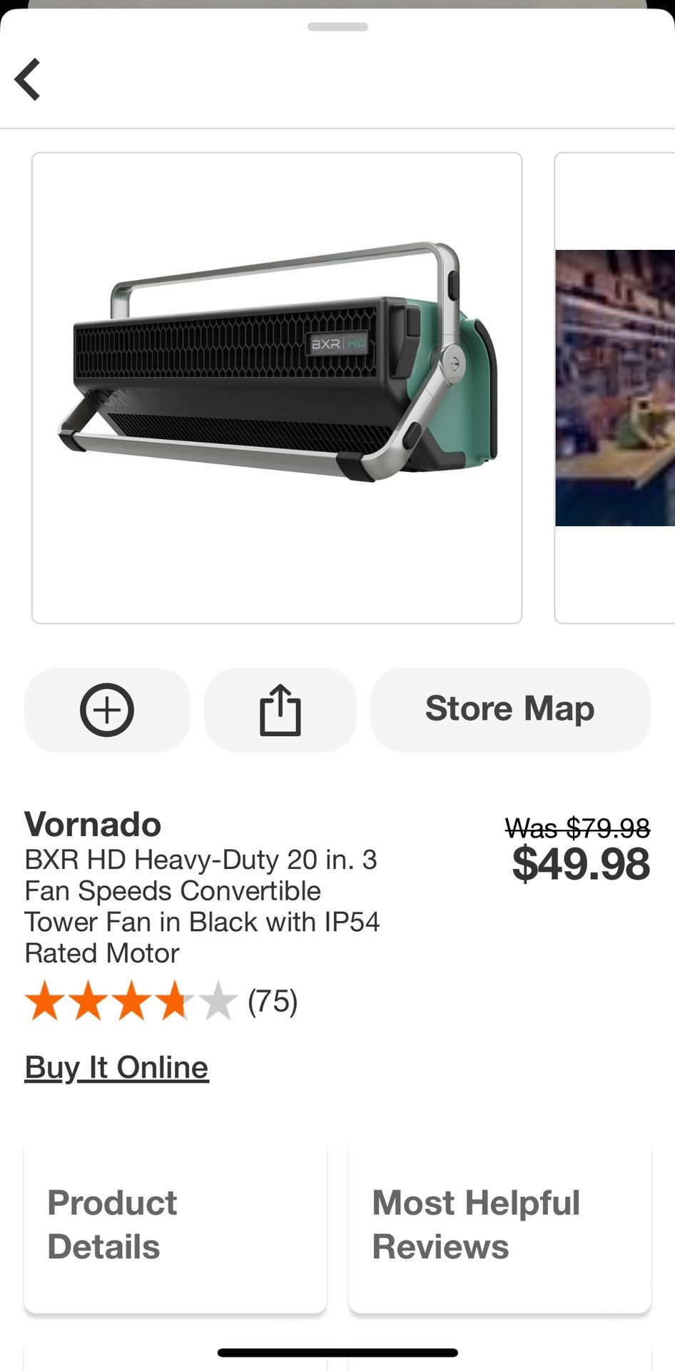 Vornado BXR HD Heavy-Duty 20 in. 3 Fan Speeds Convertible Tower Fan in Black with IP54 Rated Motor