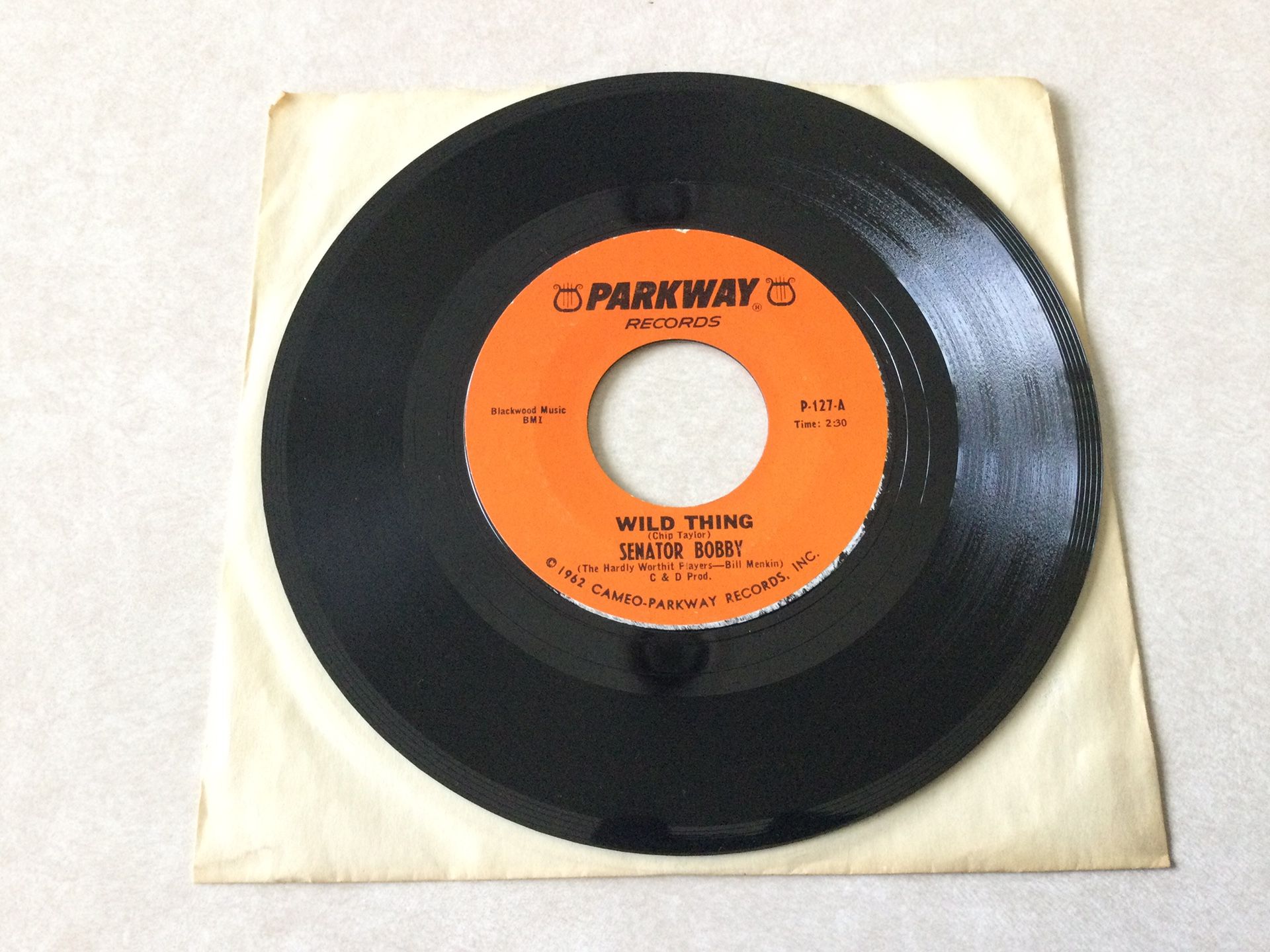 VINTAGE SENATOR BOBBY 45 RPM “WILD THING” - FLIPSIDE SENATOR EVERETT MCKINLEY