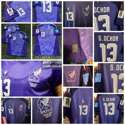 GUILLERMO MEMO OCHOA PLAYERS AUTHENTIC 2026 WORLD CUP JERSEY $100 each OBO W/OFFICIAL FIFA PATCHES, LEGACY PATCH, DATE SET, last game 3 Mexico PURPLE