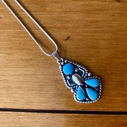 Southwestern Style Sterling Silver and Faux Turquoise Necklace
