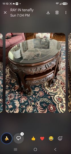 Chinese Coffee Tea table hand carved glass top