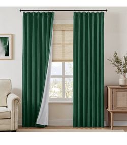 New HOMEIDEAS Dark Green Pinch Pleated Curtains 100%Blackout with Adjustable Hooks, 40Wx84L 2 Panels