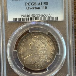 1831 Capped Bust Half Dollar PCGS AU58 O-110 — Beautiful Original Color