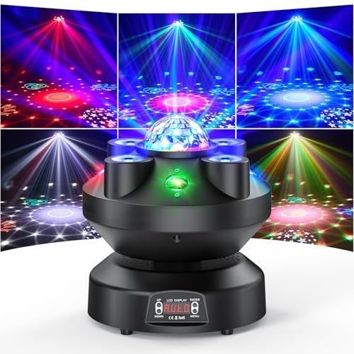 DJ Strobe Party Lights,RGBW 3in1 LEDs Disco Ball Lights Rotatable 540 Rave Light Room Party Lighting Indoor Professional Sound Activated DMX Stage Lig