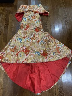 Japanese Kimono Formal Gown – Gold & Red – Size XS–S