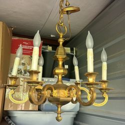 Gold Chandelier With Candle, Frosted Tip, Lightbulbs 