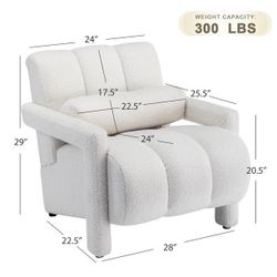 E523 $80 Boucle Accent Chair, Modern Comfortable Upholstered Arm Accent Chair With Pillow, Single Lounge Chair for Bedroom Living Room, Beige LUXURI