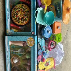 Kids Toddler Toy fake Food And Kitchen Items Like New And Some New 