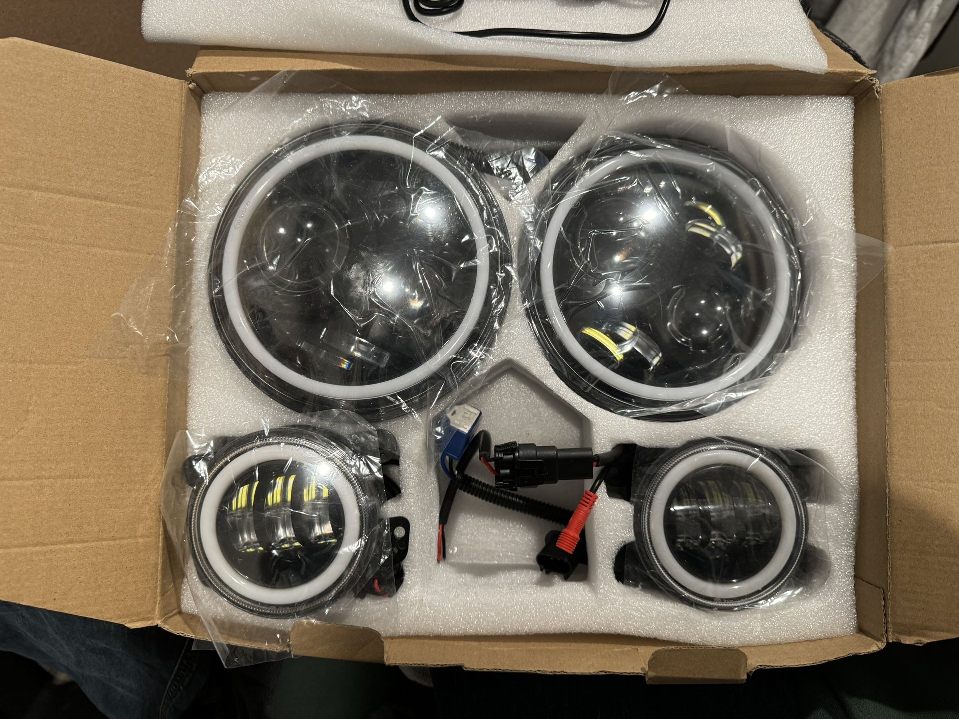 LED RGB Color Changing Halo Headlights With Amber Turn Signal + Fog Light Kit Combo For 2007-2018 Jeep Wrangler Brand New In The Box