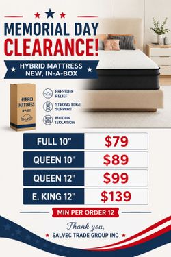 $50 Mattress Liquidation! Hybrid, brand new, min per order 12
