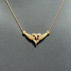 14k solid yellow gold 0.5CTW Natural Diamond Heart Pendant Necklace 18” Chain