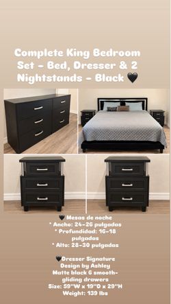 Black King Bedroom Set – Bed, Dresser & 2 Nightstands