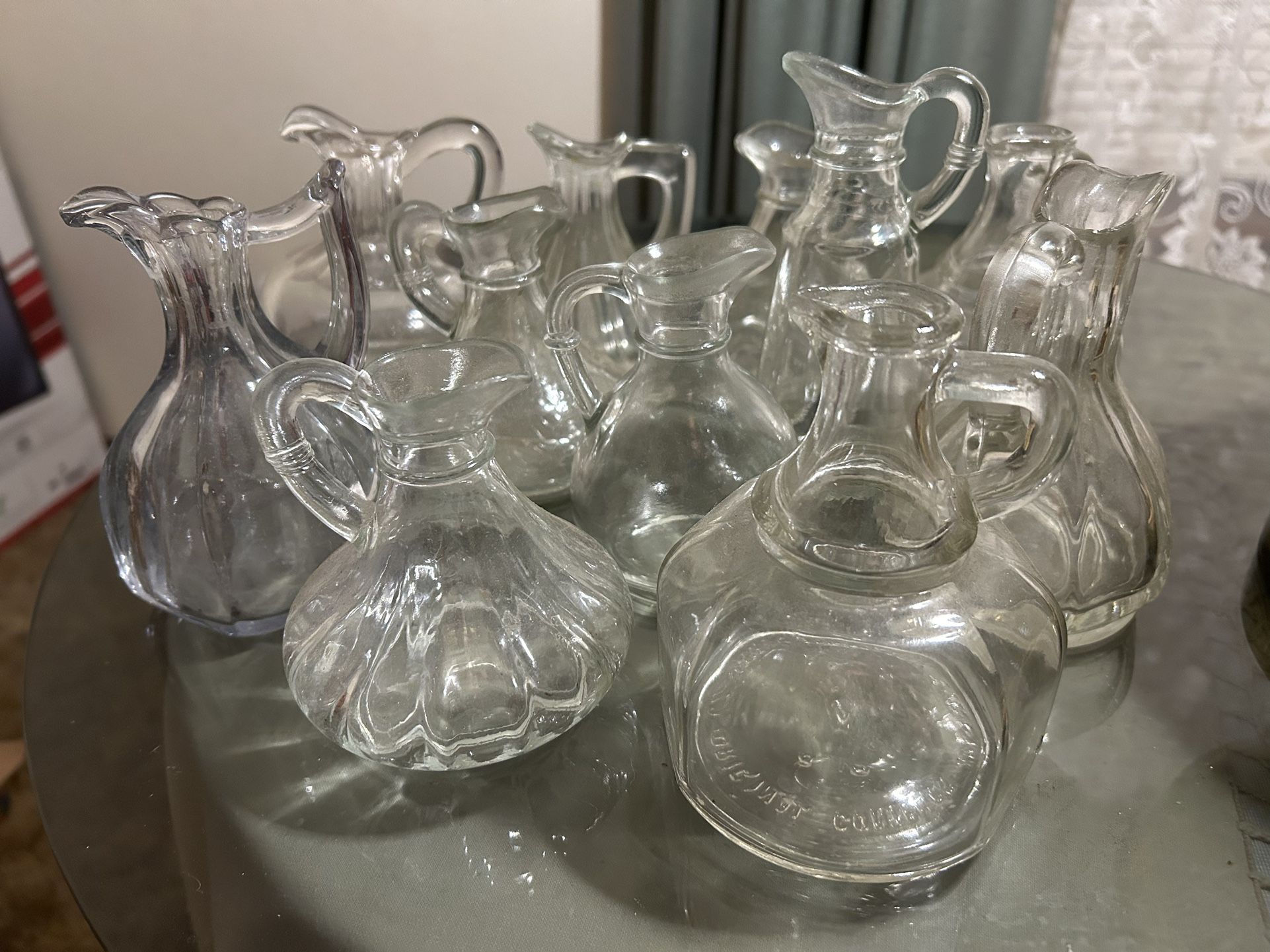 Set of 11 Vintage mix and match Glass Cruets for Salad Dressing, Oil and Vinegar, Sauces, Syrups