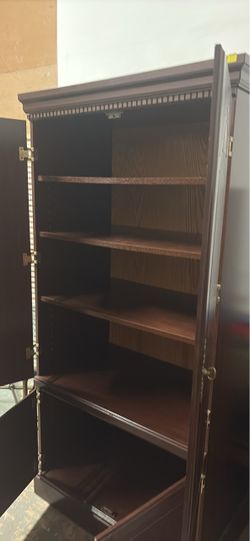 Dark Wood Cabinet with Shelves and Doors