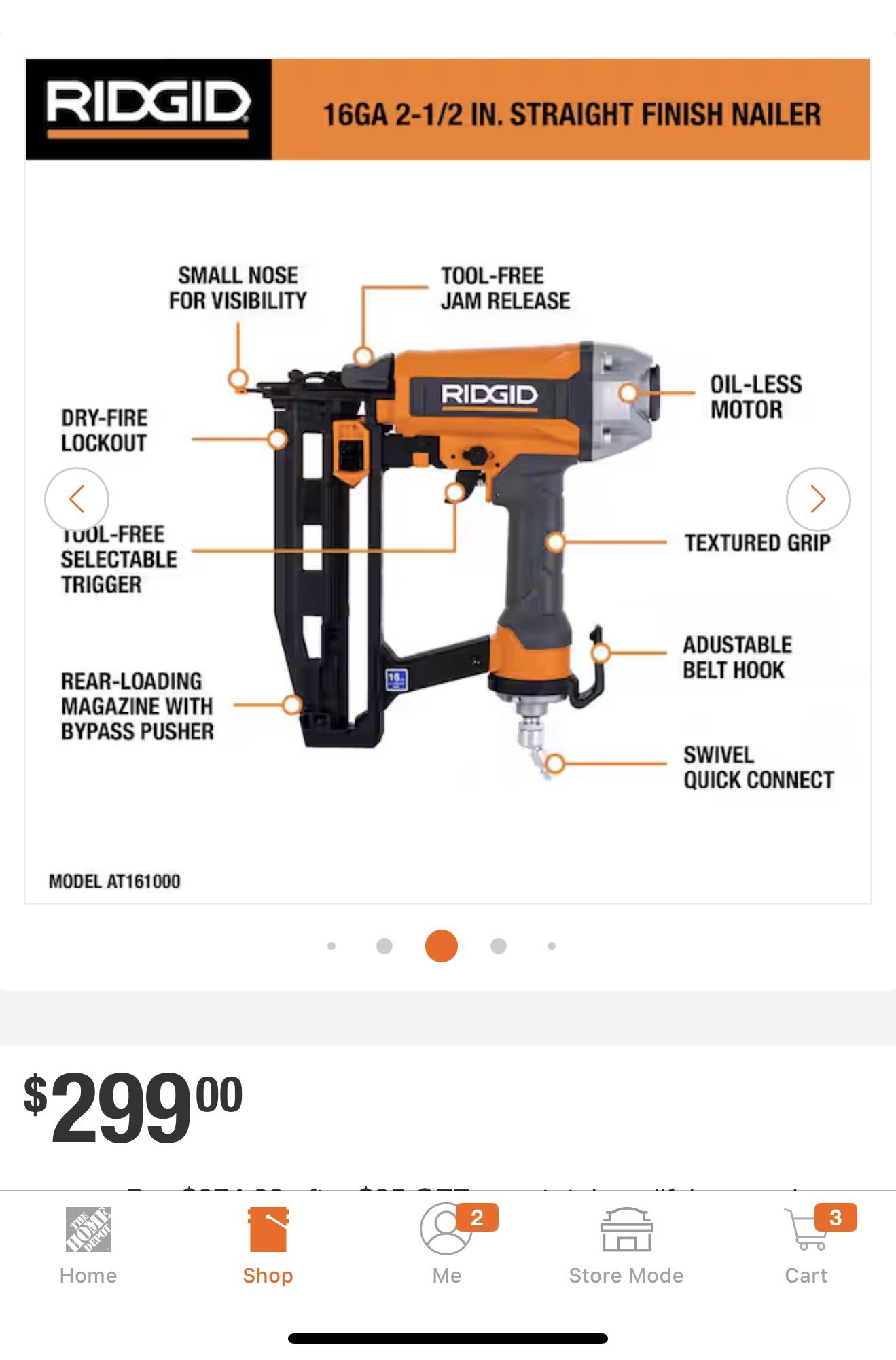 16GA 2-1/2 IN. STRAIGHT FINISH NAILER New $40