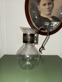 Vintage Glass Carafe with Ornate Silver-Tone Handle