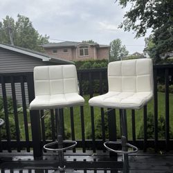 White Leather Swivel Bar Stools 