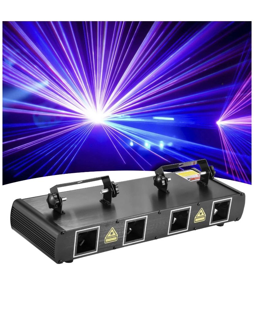 DJ Lights, BSYUN 4 Lens RGBY Sound Activated DJ Led Projector Party Lights Compatible with DMX512 Controller for Birthday Disco Dance Events Show (bla