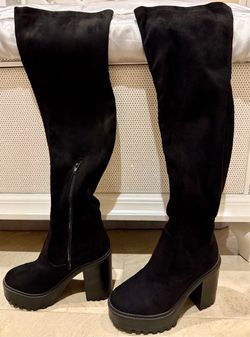 Black Suede Over-the-Knee Platform Boots
