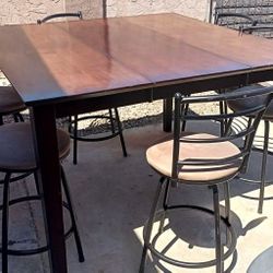 Solid Wood Tall Kitchen Table With 6 High Back Chairs.