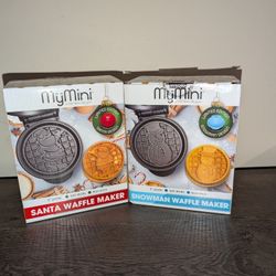 (2) Mini Holiday Waffle Makers (Santa & Snowman)