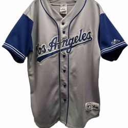 LOS ANGELES DODGERS JERSEY MAJESTIC MLB GREY AND BLUE LARGE