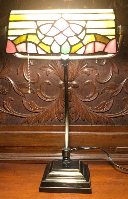 Tiffany Stained Glass Banker's Lamp OBO