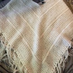 Fluffy White Poncho 