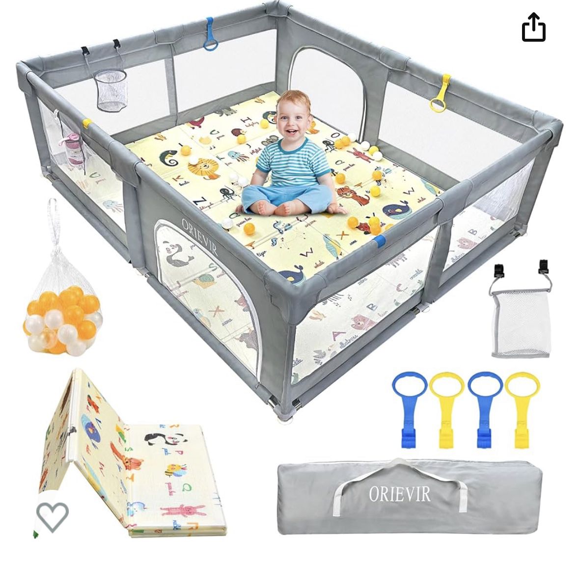 ORIEVIR Baby Playpen,71" X 59"Baby Playpen for Toddler,Baby Playard 300D Cloth,Playpen for Babies with mat,Sturdy Safety Play Yard,Baby Activity Cente
