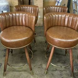 Set of 4 Swivel Bar Stools with Back, 24" H Seat Height, Upholstered Counter Stools, with Wood Legs and Footrest, Bar Chairs for Kitchen Island, 300lb