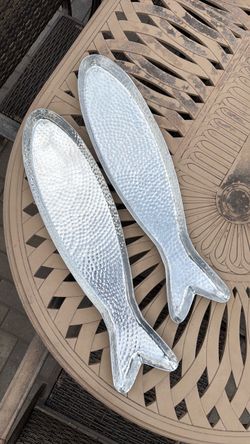 2 Hammered Aluminum Fish-Shaped Serving Tray